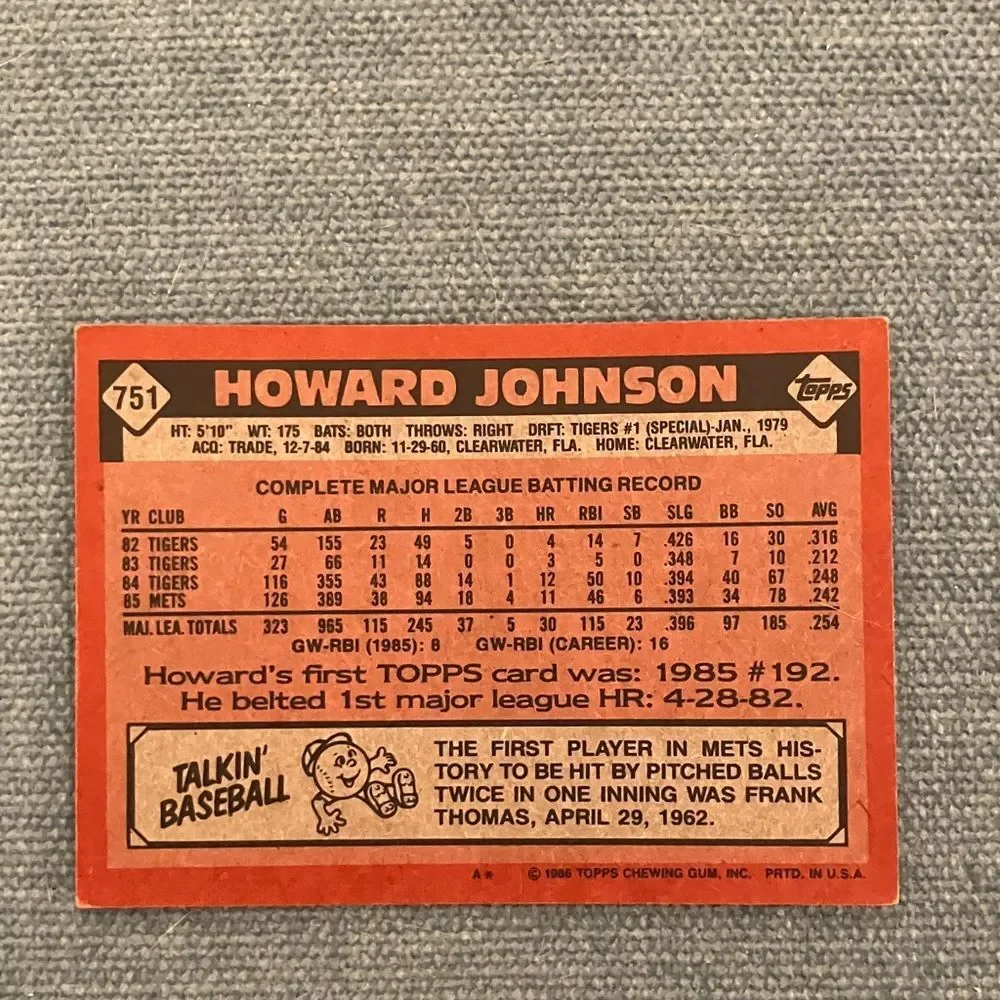 1986 Topps New York Mets Baseball Card Trading Card